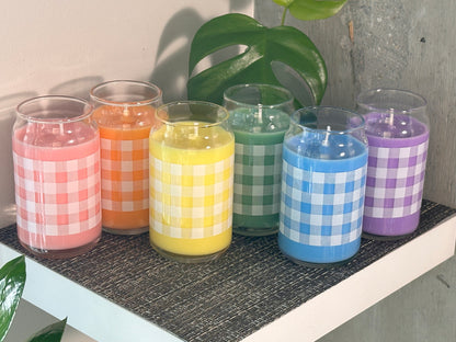 Pastel Variety Pack of 6 Premium Hand-Poured, Gingham-Patterned Candles