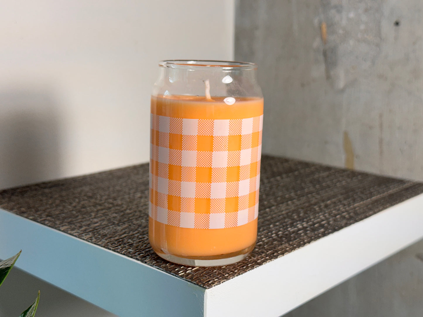 Mandarin Premium Hand-Poured, Gingham-Patterned Candle