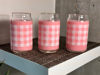 Cherry Blossom Premium Hand-Poured, Gingham-Patterned Candle