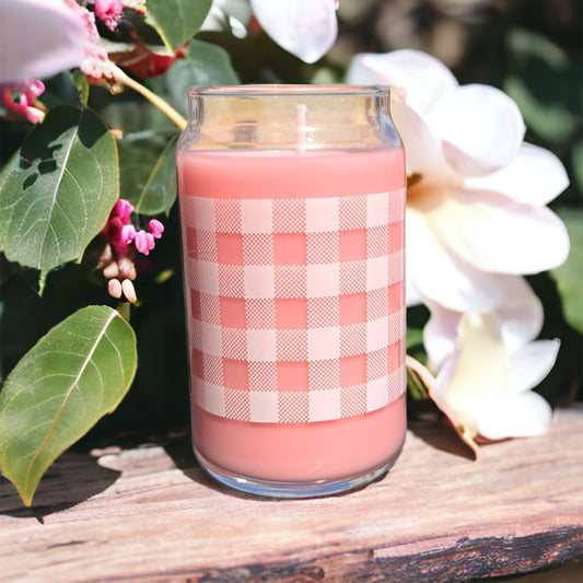 Cherry Blossom Premium Hand-Poured, Gingham-Patterned Candle