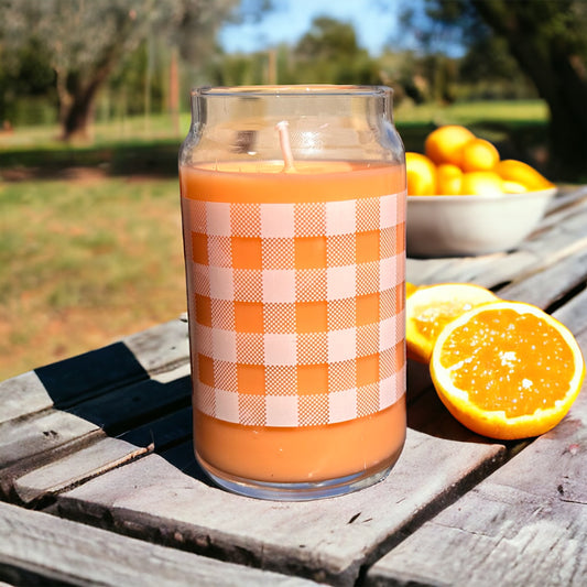 Mandarin Premium Hand-Poured, Gingham-Patterned Candle
