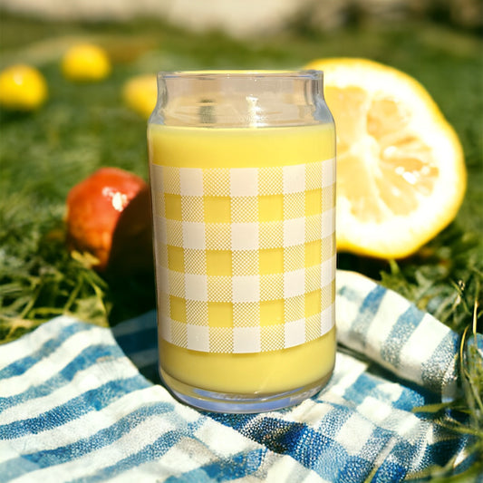 Lemongrass Premium Hand-Poured, Gingham-Patterned Candle