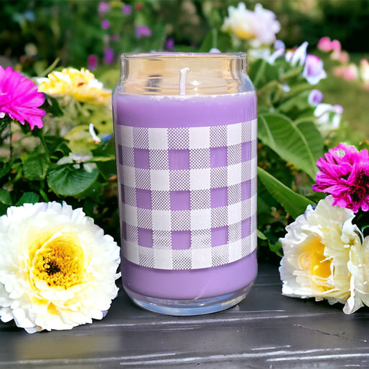 English Garden Premium Hand-Poured, Gingham-Patterned Candle
