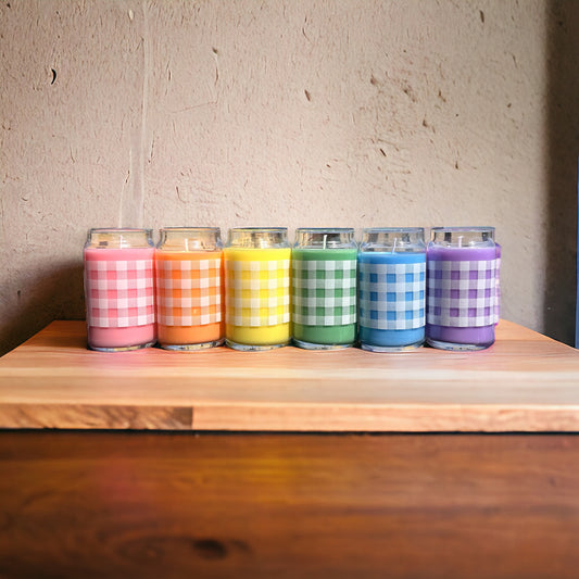 Pastel Variety Pack of 6 Premium Hand-Poured, Gingham-Patterned Candles